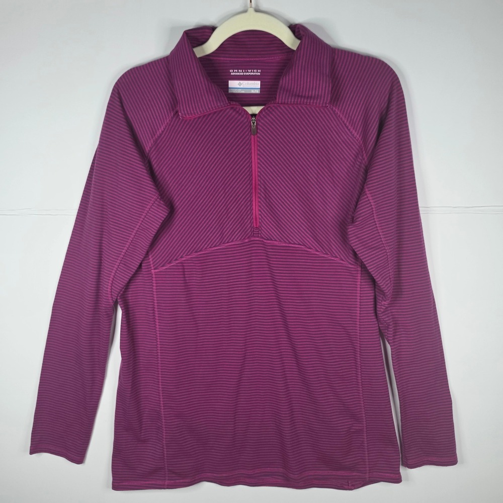 Columbia Omni-Wick Half-Zip Pullover‎ XL Red Violet Striped Active Top